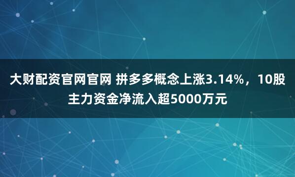 大财配资官网官网 拼多多概念上涨3.14%，10股主力资金净流入超5000万元